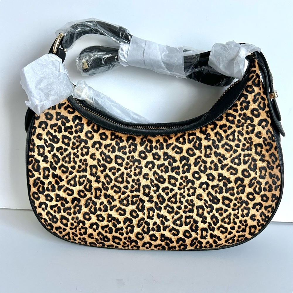 🍂NWT Talbots Leopard Calf Hair Crescent Shoulder Bag - Picture 2 of 13
